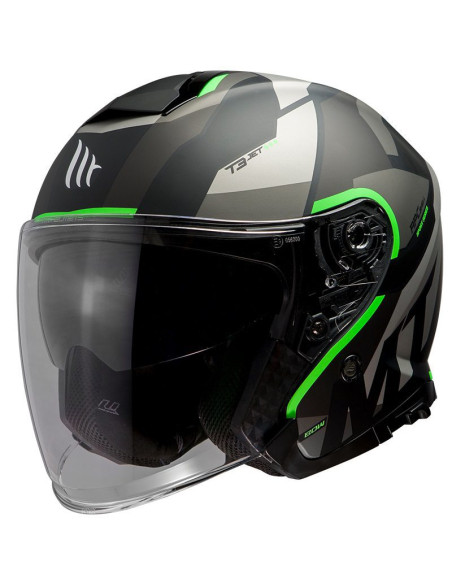 Casca open face MT Thunder III SV Jet Bow A6 verde fluor mat (ochelari soare integrati) – tip MT-V-19