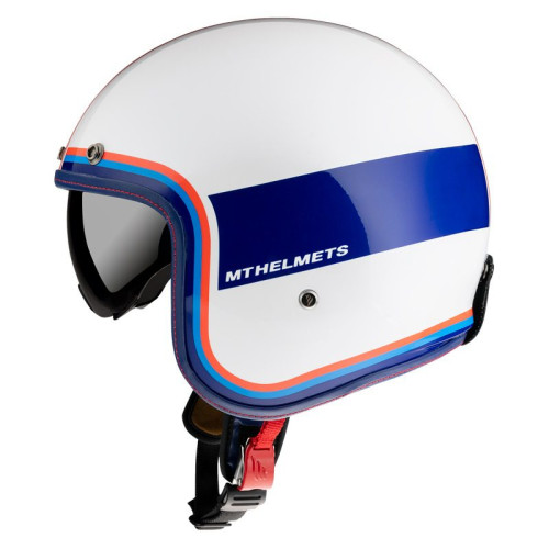 Casca open face MT Le Mans 2 SV Tant D15 alb/rosu/albastru lucios (ochelari soare integrati)