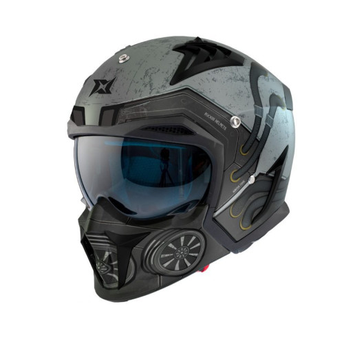 Casca Axxis model Hunter SV Toxic C2 gri mat mat (ochelari soare integrati) - masca (protectie) barbie si cozoroc detasabile 2