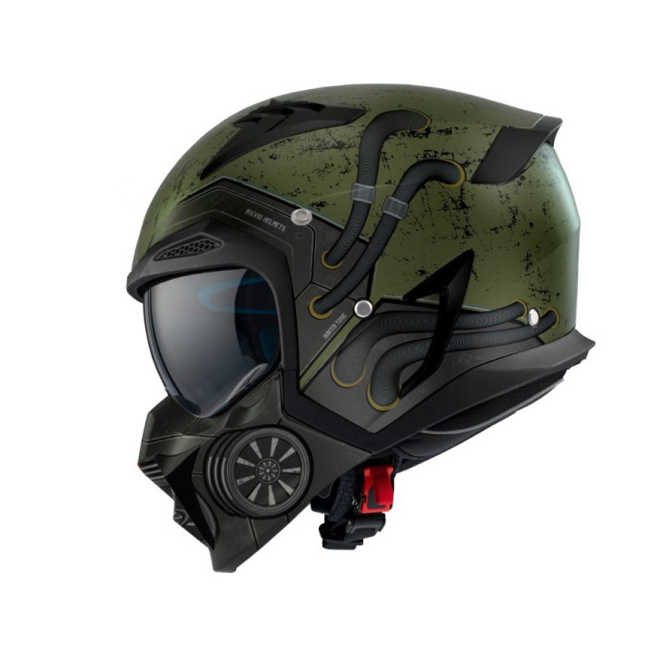 Casca Axxis model Hunter SV Toxic C6 verde mat mat (ochelari soare integrati) - masca (protectie) barbie si cozoroc detasabile