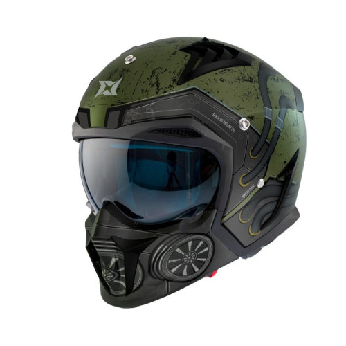 Casca Axxis model Hunter SV Toxic C6 verde mat mat (ochelari soare integrati) - masca (protectie) barbie si cozoroc detasabile 2