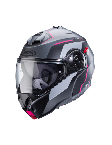 Casca modulabila (flip-up) Caberg model Duke Evo Move M1 SV gun metal (titanium)/negru/fuchsia (roz) mat Pinlock ready – lentila