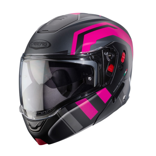 Casca modulabila (flip-up) Caberg model Horus X Road M1 gun metal (titanium)/negru/fuchsia (roz) mat Pinlock ready - lentila Pin