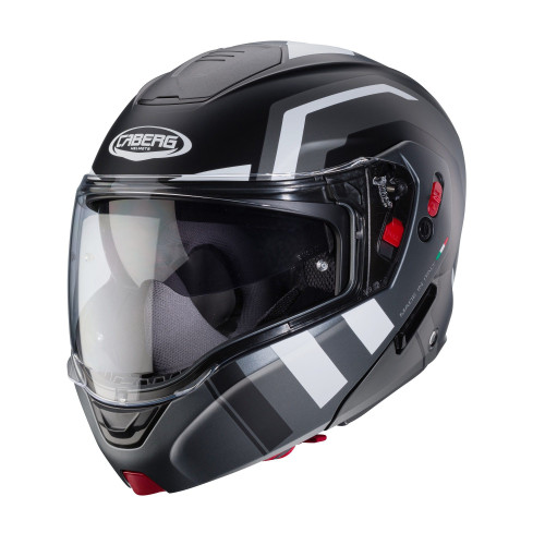 Casca modulabila (flip-up) Caberg model Horus X Road M4 negru/gun metal (titanium)/alb mat Pinlock ready - lentila Pinlock inclu