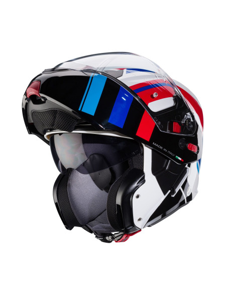 Casca modulabila (flip-up) Caberg model Horus X Road M6 alb/rosu/albastru lucios Pinlock ready - lentila Pinlock inclusa