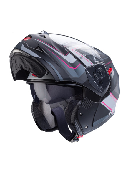 Casca modulabila (flip-up) Caberg model Duke X SV Tour G5 negru/fuchsia (roz)/antracit mat Pinlock ready - lentila Pinlock inclu