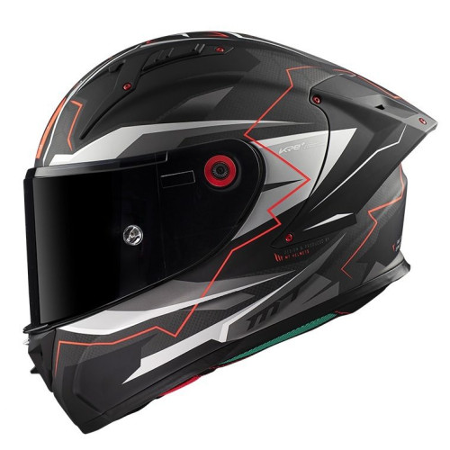 Casca integrala MT KRE+ Carbon Kraker C5 rosu mat - 100% carbon - FIM approved - lentila antiaburire Pinlock + viziera neagra ca