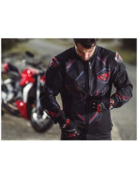 Geaca (jacheta) motociclete barbati Racing/Roadster Ixon vara model Demoniak MS culoare: negru/rosu