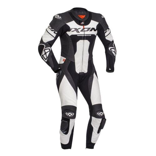 Costum (combinezon) motociclete barbati piele Ixon vara model Jackal MS culoare: negru/alb