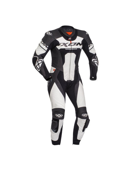 Costum (combinezon) motociclete barbati piele Ixon vara model Jackal MS culoare: negru/alb