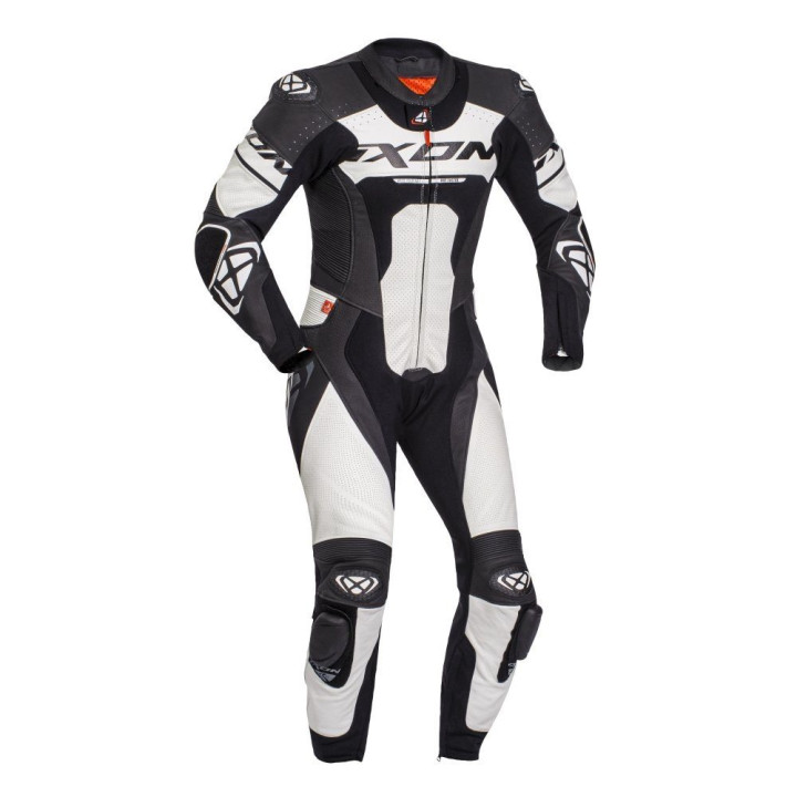 Costum (combinezon) motociclete barbati piele Ixon vara model Jackal MS culoare: negru/alb