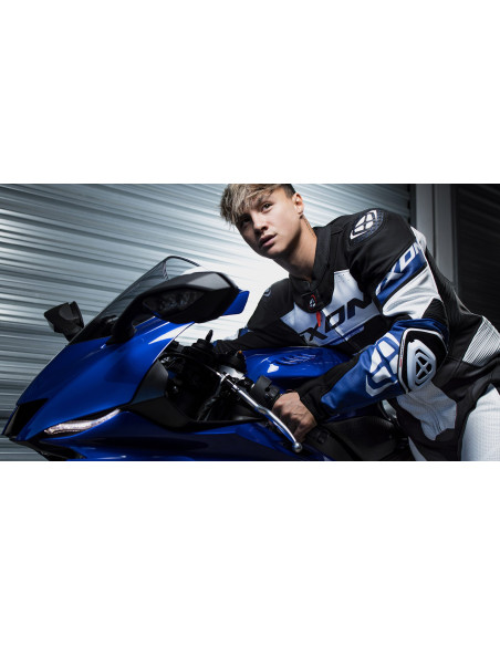 Costum (combinezon) motociclete barbati piele Ixon vara model Jackal MS culoare: negru/alb