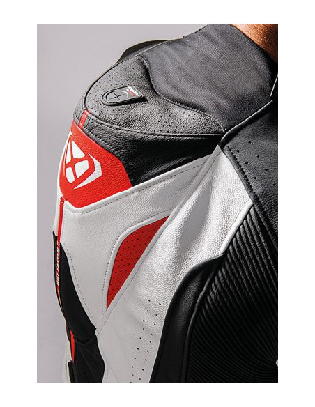 Costum (combinezon) motociclete barbati piele Ixon vara model Jackal MS culoare: negru/alb