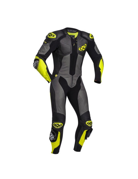 Costum (combinezon) motociclete barbati piele Ixon vara model Vendetta Evo MS culoare: negru/antracit/galben