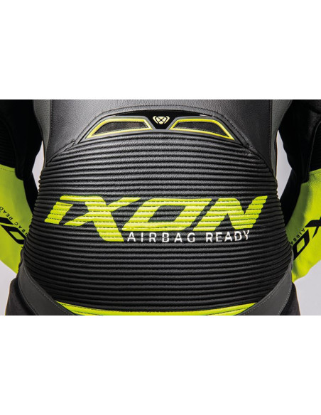 Costum (combinezon) motociclete barbati piele Ixon vara model Vendetta Evo MS culoare: negru/antracit/galben