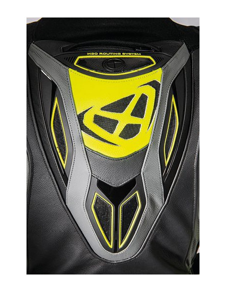 Costum (combinezon) motociclete barbati piele Ixon vara model Vendetta Evo MS culoare: negru/antracit/galben