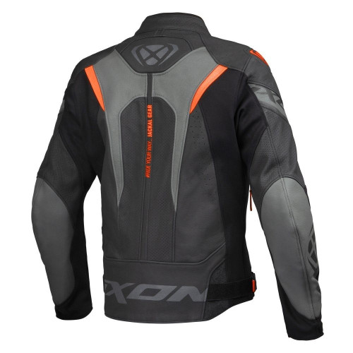 Geaca (jacheta) motociclete barbati piele Racing Ixon vara model Jackal JKT MS culoare: negru/antracit/portocaliu 2
