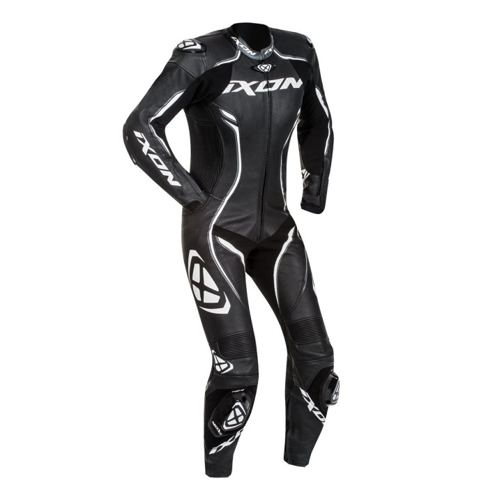 Costum (combinezon) motociclete femei piele Ixon vara model Vortex Lady LS culoare: negru/alb