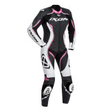 Costum (combinezon) motociclete femei piele Ixon vara model Vortex Lady LS culoare: negru/alb/fucshsia (roz)