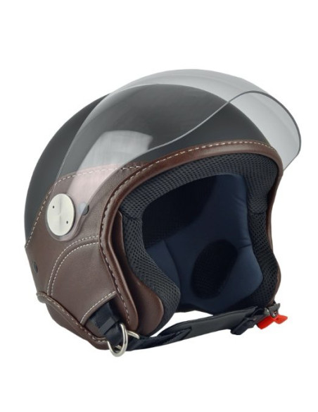 Casca open face (demi-jet) Max Helmets model DJ06 LS Vision (V2B) culoare: negru mat/maro (NOM) - 100% MADE IN ITALY