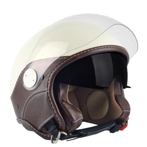 Casca open face (demi-jet) Max Helmets model DJDV06 LS Vision SV (ochelari soare integrati) culoare: crem lucios/negru (PLM) - 1
