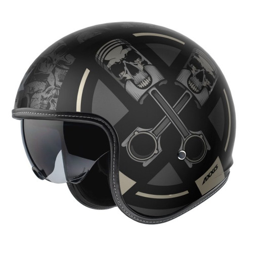 Casca Axxis model Hornet S SV Skulls Illustrated B1 negru mat (ochelari soare integrati) - omologare noua ECE 22.06