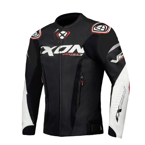 Geaca (jacheta) motociclete barbati piele Racing Ixon vara model Vortex 3 MS culoare: negru/alb