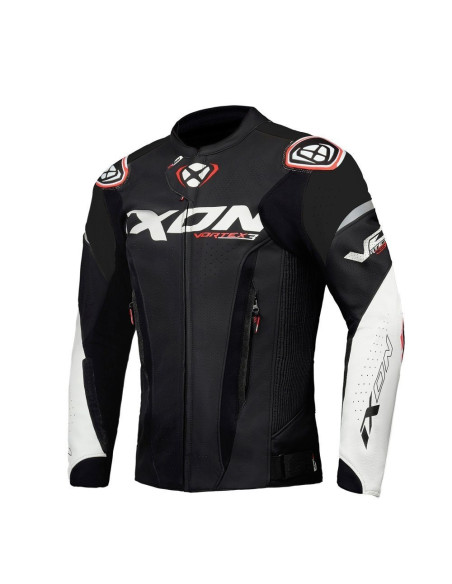 Geaca (jacheta) motociclete barbati piele Racing Ixon vara model Vortex 3 MS culoare: negru/alb