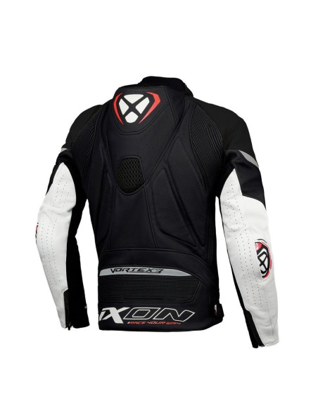 Geaca (jacheta) motociclete barbati piele Racing Ixon vara model Vortex 3 MS culoare: negru/alb
