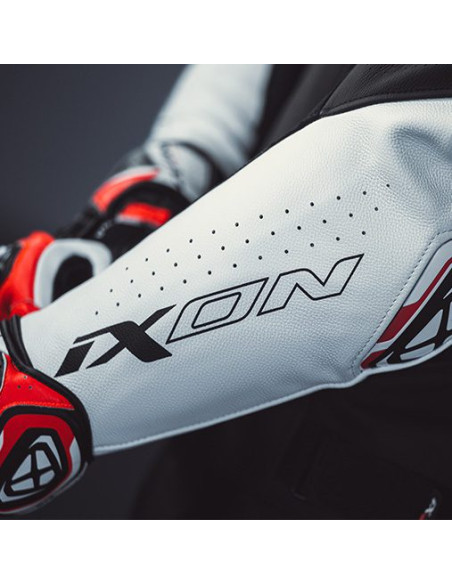 Geaca (jacheta) motociclete barbati piele Racing Ixon vara model Vortex 3 MS culoare: negru/alb