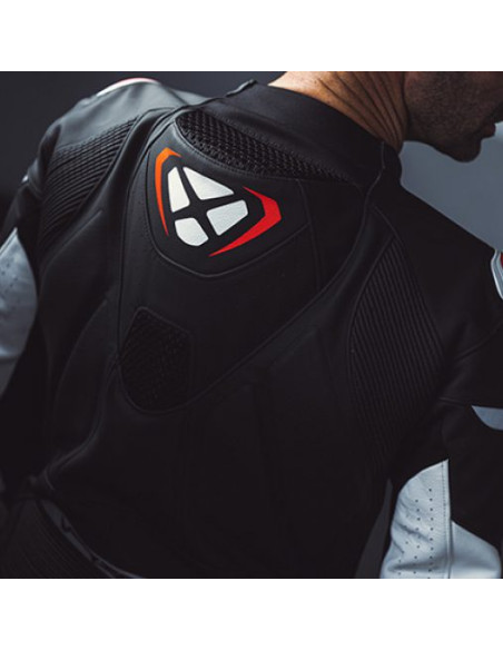 Geaca (jacheta) motociclete barbati piele Racing Ixon vara model Vortex 3 MS culoare: negru/alb