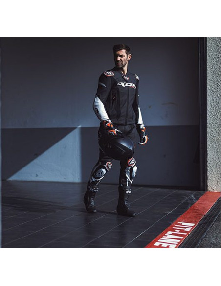 Geaca (jacheta) motociclete barbati piele Racing Ixon vara model Vortex 3 MS culoare: negru/alb