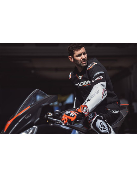 Geaca (jacheta) motociclete barbati piele Racing Ixon vara model Vortex 3 MS culoare: negru/alb