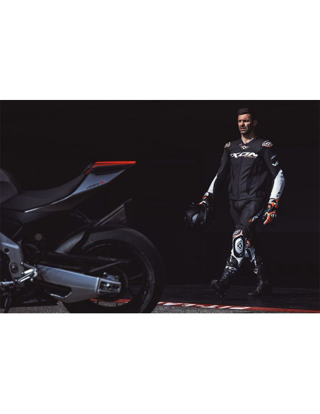 Geaca (jacheta) motociclete barbati piele Racing Ixon vara model Vortex 3 MS culoare: negru/alb