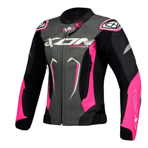 Geaca (jacheta) motociclete femei piele Racing Ixon vara model Vortex 3 LS culoare: negru/roz/alb