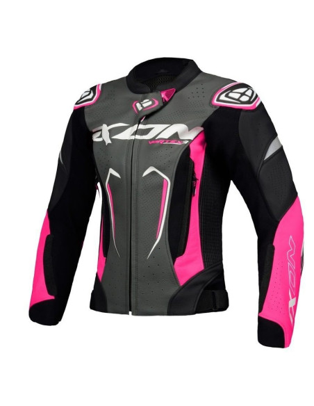 Geaca (jacheta) motociclete femei piele Racing Ixon vara model Vortex 3 LS culoare: negru/roz/alb