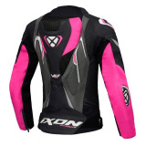 Geaca (jacheta) motociclete femei piele Racing Ixon vara model Vortex 3 LS culoare: negru/roz/alb