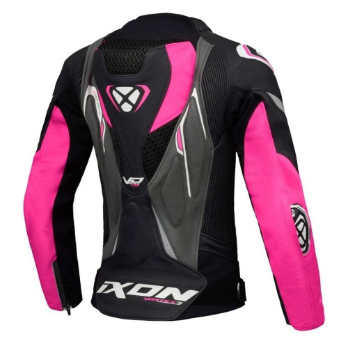 Geaca (jacheta) motociclete femei piele Racing Ixon vara model Vortex 3 LS culoare: negru/roz/alb 2