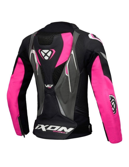 Geaca (jacheta) motociclete femei piele Racing Ixon vara model Vortex 3 LS culoare: negru/roz/alb