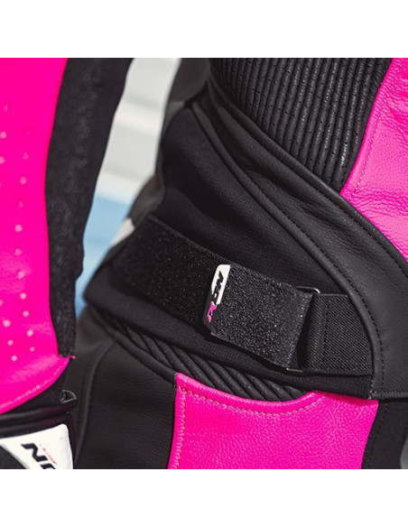 Geaca (jacheta) motociclete femei piele Racing Ixon vara model Vortex 3 LS culoare: negru/roz/alb