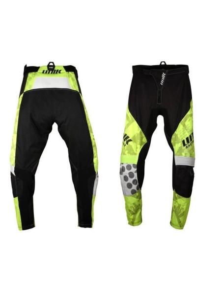 Pantaloni motociclete cross-enduro Unik Racing model MX01 culoare: negru/verde fluor