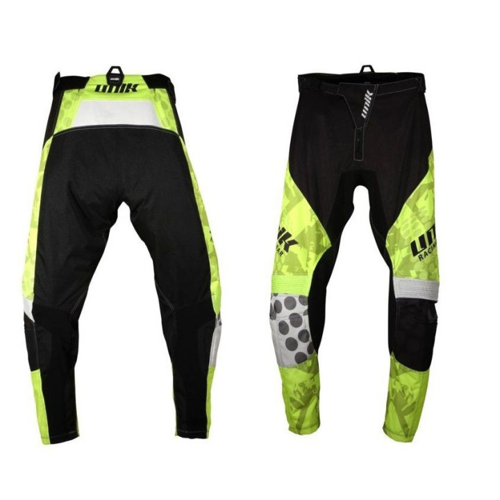 Pantaloni motociclete cross-enduro Unik Racing model MX01 culoare: negru/verde fluor
