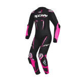Costum (combinezon) motociclete femei piele Ixon vara model Vortex 3 LS culoare: negru/roz/alb