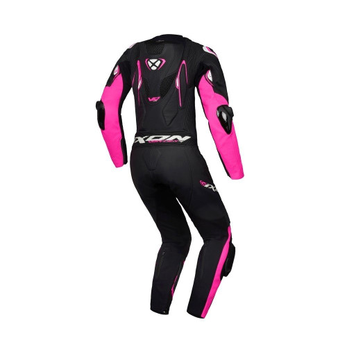 Costum (combinezon) motociclete femei piele Ixon vara model Vortex 3 LS culoare: negru/roz/alb 2