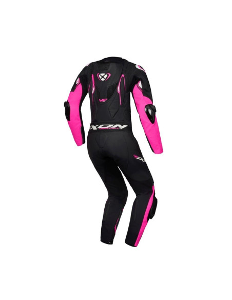 Costum (combinezon) motociclete femei piele Ixon vara model Vortex 3 LS culoare: negru/roz/alb