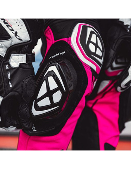 Costum (combinezon) motociclete femei piele Ixon vara model Vortex 3 LS culoare: negru/roz/alb