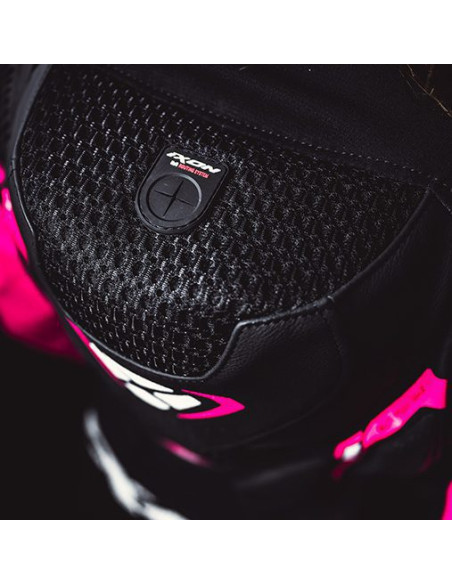 Costum (combinezon) motociclete femei piele Ixon vara model Vortex 3 LS culoare: negru/roz/alb