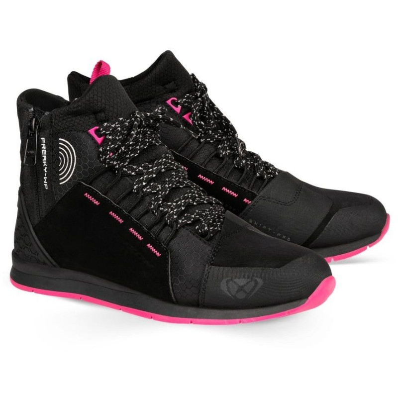 Ghete moto Urban femei All Season Ixon model Freaky WP LS culoare: negru/fuchsia (roz) (100% waterproof)