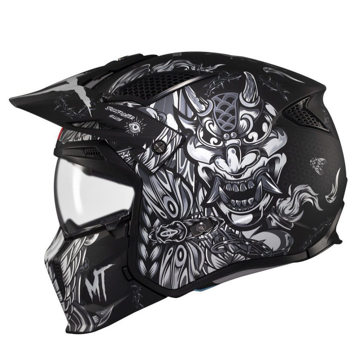 Casca MT Streetfighter SV S B2 Hellish negru mat (ochelari soare integrati) - masca (protectie) barbie si cozoroc detasabile - o