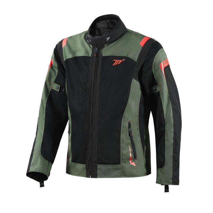 Geaca (jacheta) motociclete barbati Touring Seventy vara model SD-JT66 Sahara culoare: verde military/rosu